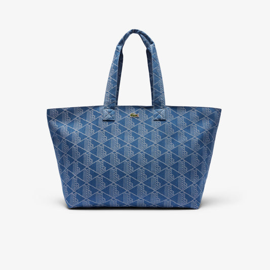 Lacoste XXL Summer Pack Motif Tote in Mono Jacquard Denim Blue