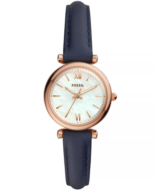 Fossil Women’s Carlie Mini Leather Strap Watch (28mm, Navy — Model ES4502 / ES5295)