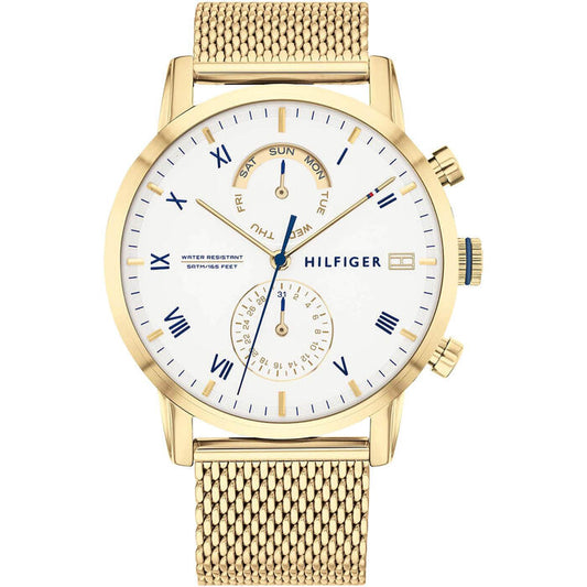 Tommy Hilfiger Men’s Gold-Plated Watch, 44mm in White with Roman Index