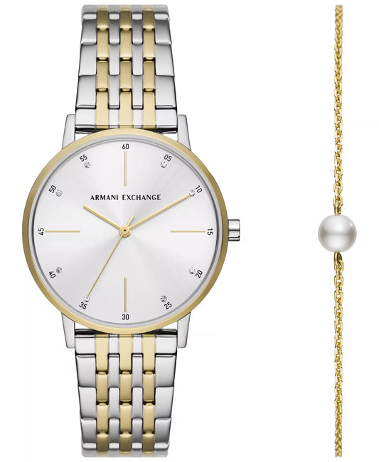 Armani Exchange Women's Three-Hand Two-Tone Stainless Steel Watch and Bracelet Set