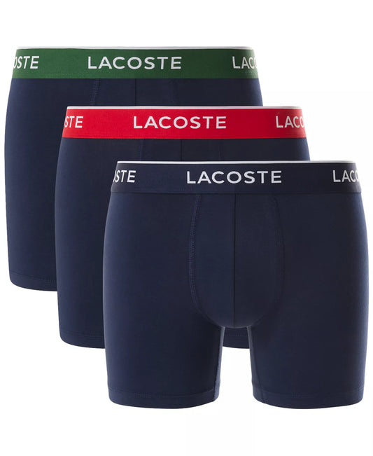 Lacoste Men's Cotton Stretch Color Waistband Boxer Briefs, 3-Pack in Black/Red/Green