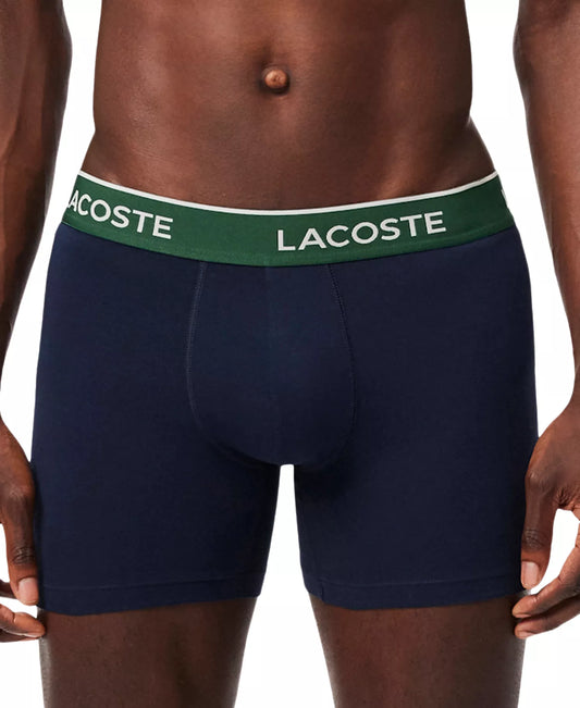 Lacoste Men's Cotton Stretch Color Waistband Boxer Briefs, 3-Pack in Black/Red/Green