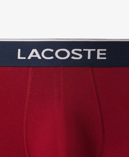 Lacoste Men’s 3-Pack Regular-Fit Logo Waistband 5" Boxer Briefs in Navy/Blue/Red