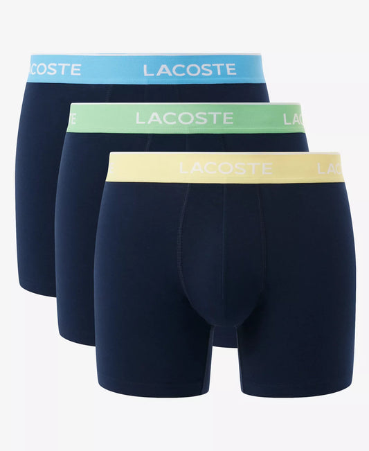 Lacoste Men's Cotton Stretch Color Waistband Boxer Briefs, 3-Pack in Yellow/Green/Blue