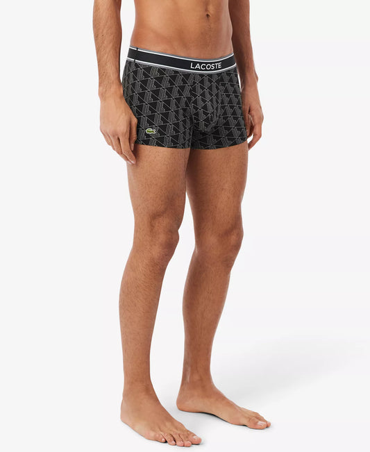 Lacoste Men's 3-Pack Regular-Fit Monogram 5" Boxer Briefs in Black Monogram