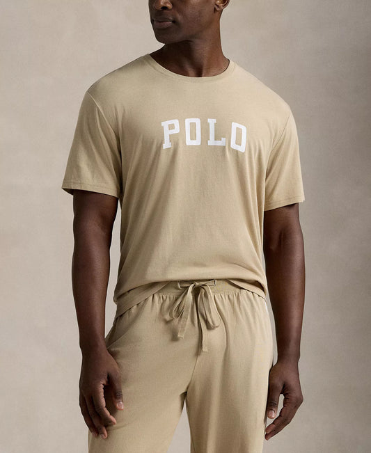 Polo Ralph Lauren Men’s Crewneck Pajama T-Shirt in Classic Khaki/White Logo