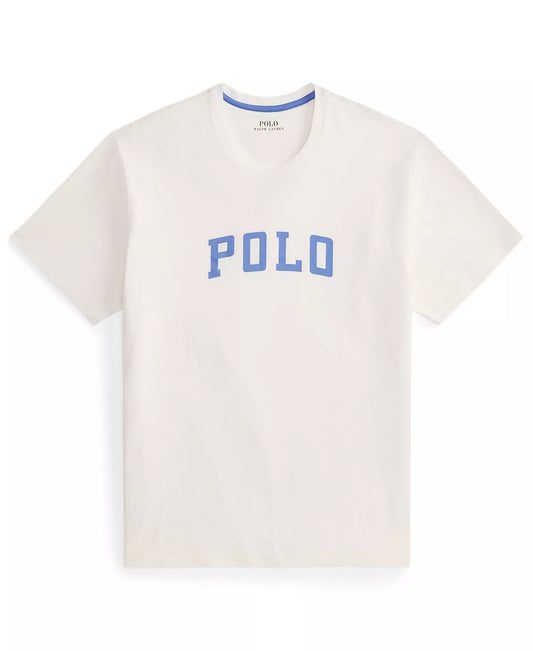 Polo Ralph Lauren Men’s Crewneck Pajama T-Shirt in White/Harbor Island Blue Logo