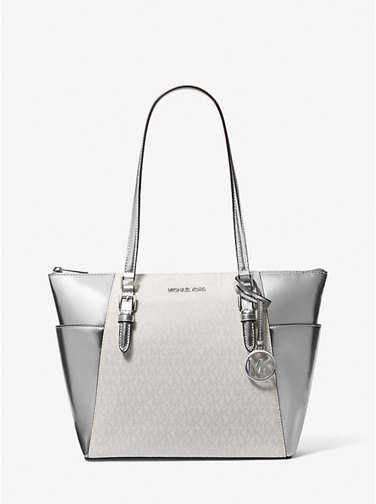 Michael Kors Charlotte Large Signature Logo and Metallic Tote Bag