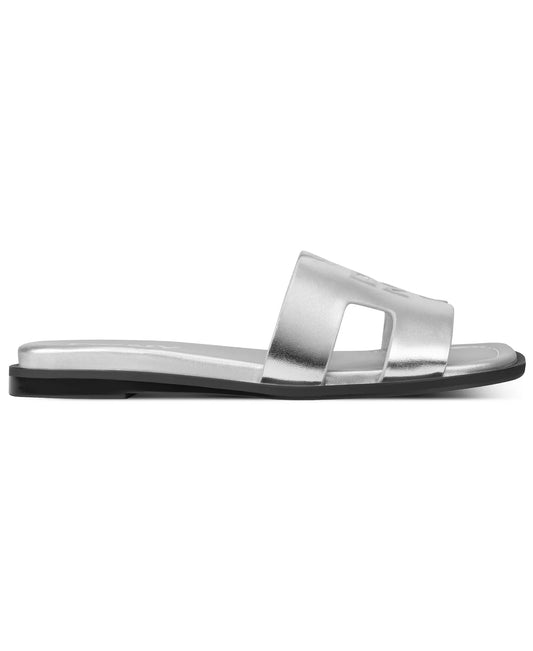 DKNY Women's Columba Slide Flat Sandals in Silver Metallic