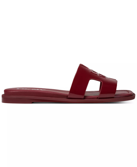 DKNY Women's Columba Slide Flat Sandals in Ruby Red Patent
