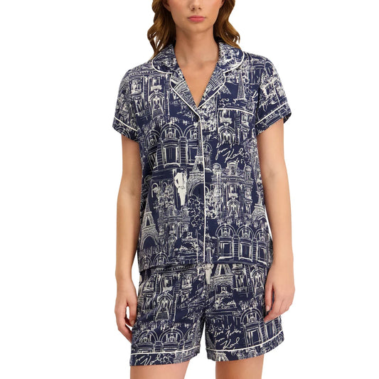 Karl Lagerfeld Women’s Notch Collar Pajama Set in Navy