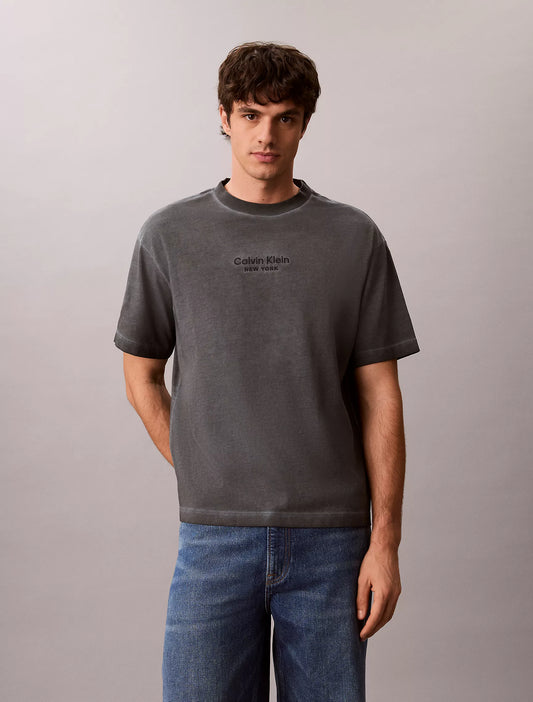 Calvin Klein Faded Dye Logo Graphic Classic Crewneck T-Shirt in Windward Blue