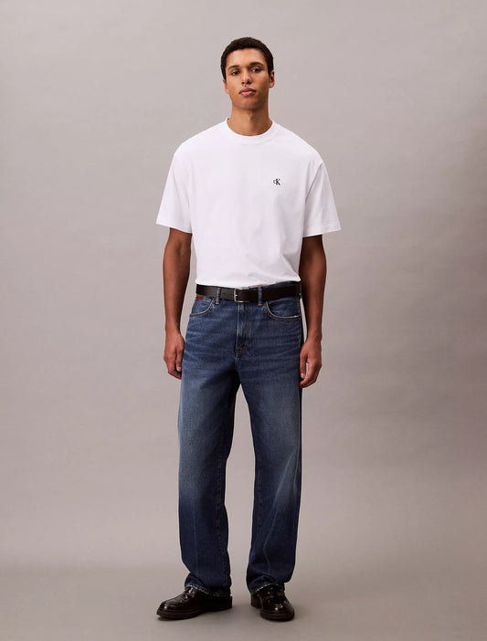 Calvin Klein Embroidered Monogram Logo Relaxed T-Shirt in Brilliant White