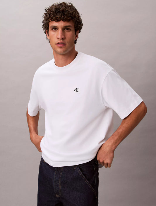 Calvin Klein Monogram Logo Relaxed Crewneck T-Shirt in Bright White