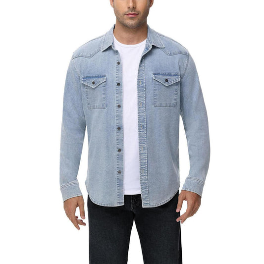 Frye Men's Western Vintage Denim Button-Down Shirt in Light Wash