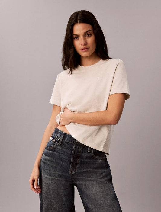 Calvin Klein Women's Archive Logo T-Shirt in Vanilla Heather