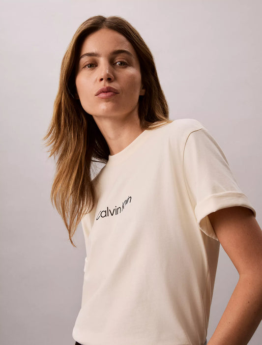 Calvin Klein Women's Standard Logo Boxy Fit Crewneck T-Shirt in Calico