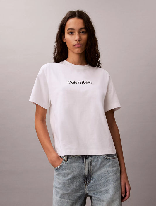 Calvin Klein Women's Standard Logo Boxy Fit Crewneck T-Shirt in Bright White