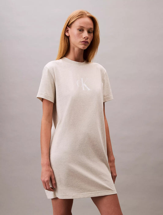Calvin Klein Monogram Logo Jersey T-Shirt Dress - Vanilla Heather