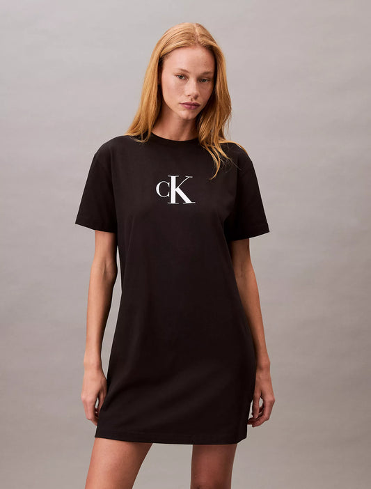 Calvin Klein Monogram Logo Jersey T-Shirt Dress - Black