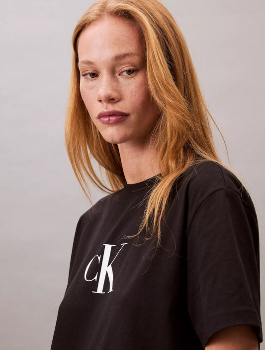 Calvin Klein Monogram Logo Jersey T-Shirt Dress - Black