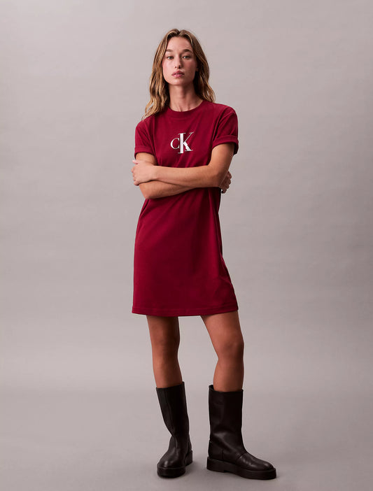 Calvin Klein Monogram Logo Jersey T-Shirt Dress - Magenta Jewel