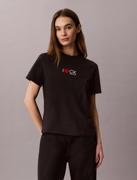 Calvin Klein Women's Heart Logo Classic T-Shirt in Black