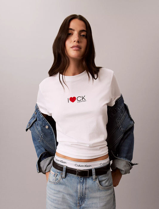 Calvin Klein Women's Heart Logo Classic T-Shirt in Bright White