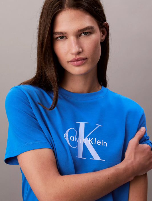 Calvin Klein Monologo Tee in Cobalt Blue