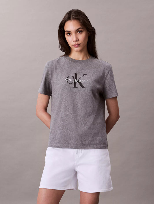 Calvin Klein Women Monogram Logo Tee - Medium Grey Heather