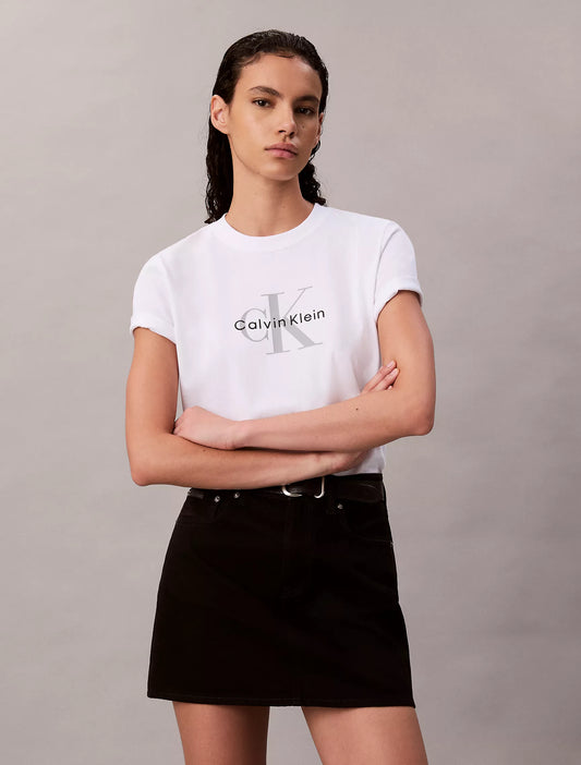 Calvin Klein Women Monogram Logo Tee - Brilliant White