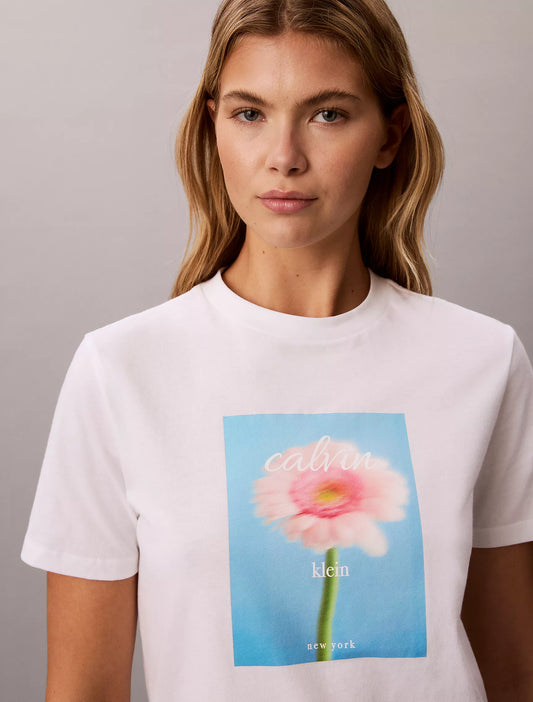 Calvin Klein Women's Daisy Graphic Classic T-Shirt in Bright White