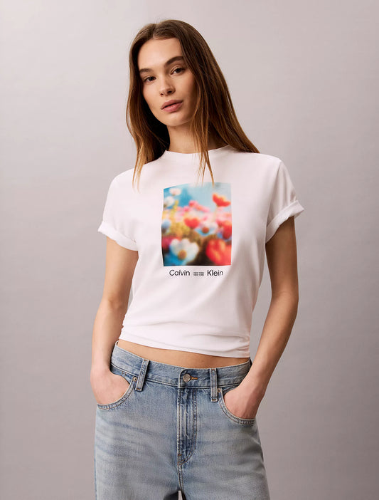 Calvin Klein Women's Flower Graphic Classic T-Shirt in "Bright White"