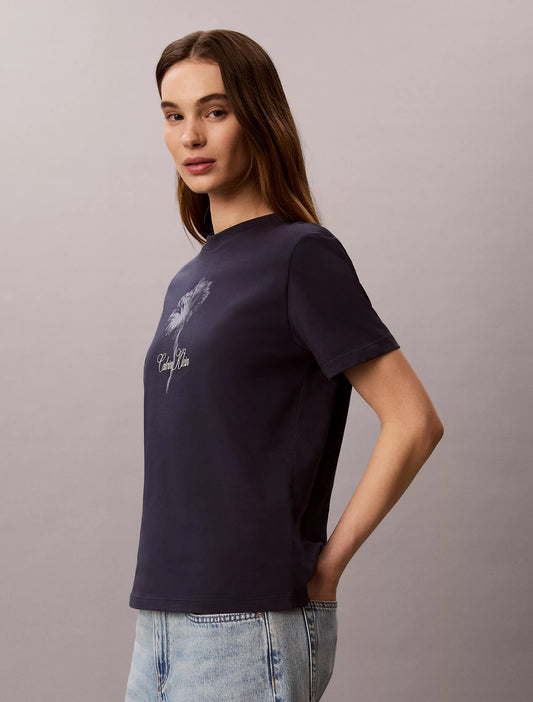Calvin Klein Women's Floral Graphic Classic Tee in the colorway "Blue Nights"