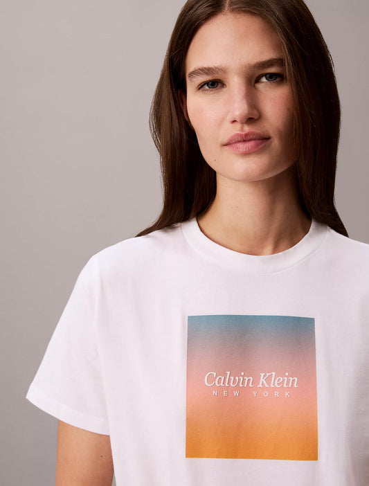 Calvin Klein Women's Sunset Graphic Classic Tee in Bright White