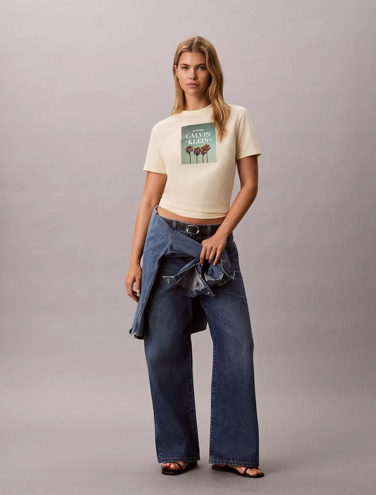 Calvin Klein Palm Tree Logo Graphic T-Shirt in Pear Sorbet