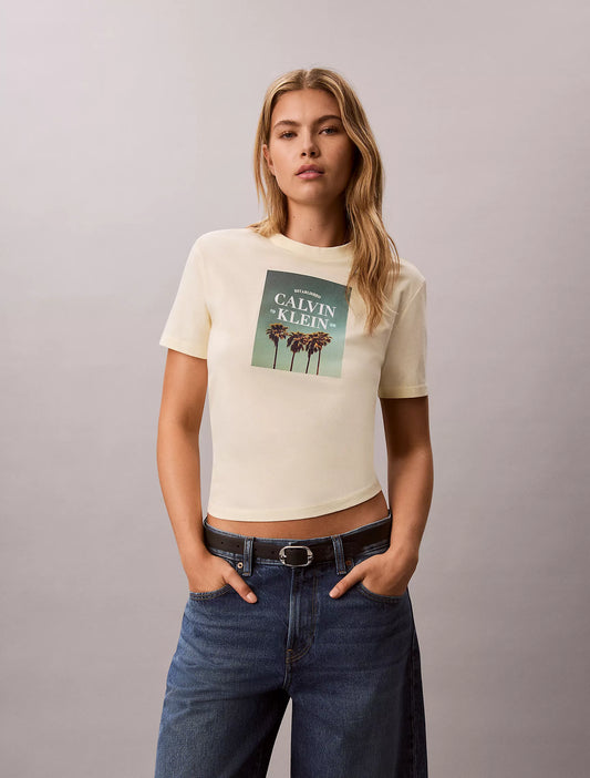 Calvin Klein Palm Tree Logo Graphic T-Shirt in Pear Sorbet