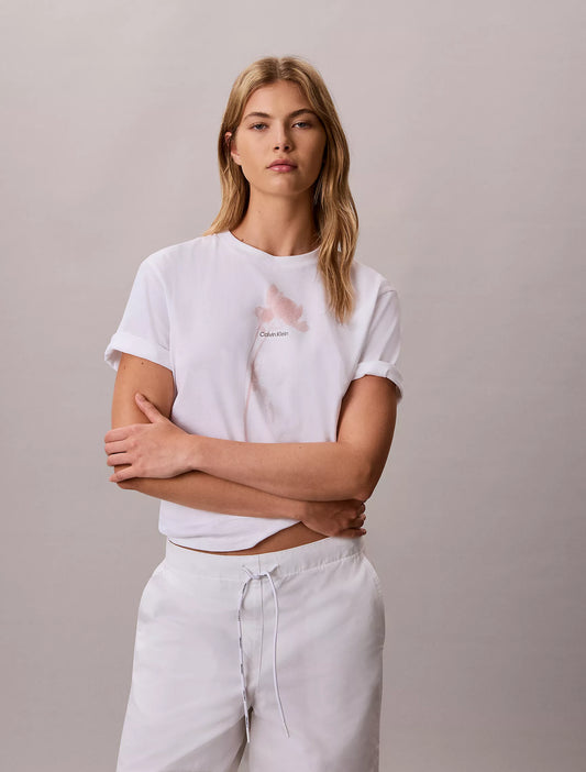 Calvin Klein Women's Floral Logo Graphic Boxy T-Shirt in Bright White
