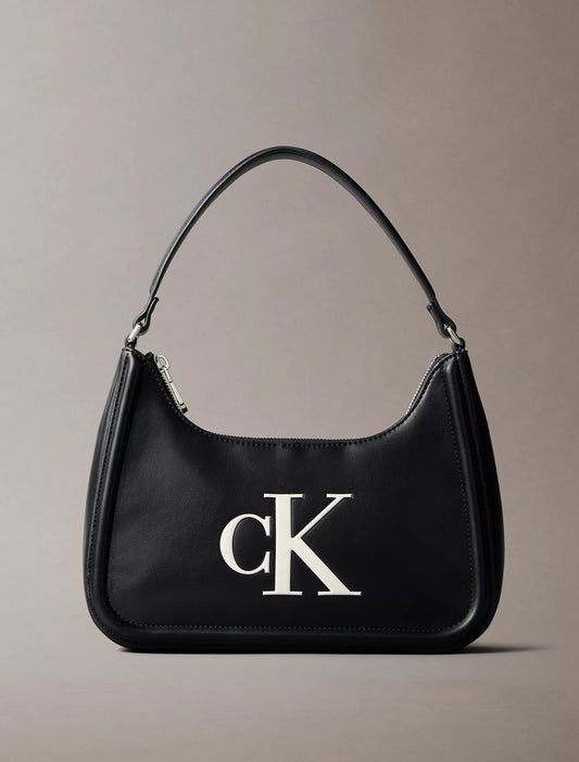 Calvin Klein Embossed Monogram Shoulder Bag in Black/White