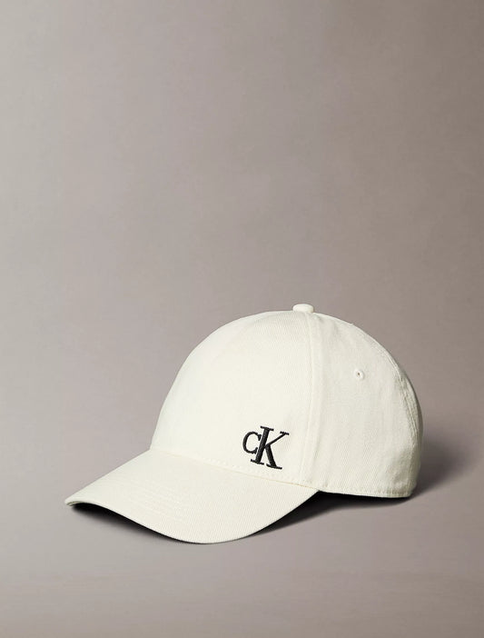 Calvin Klein Brushed Cotton Twill Logo Baseball Cap in Bone White