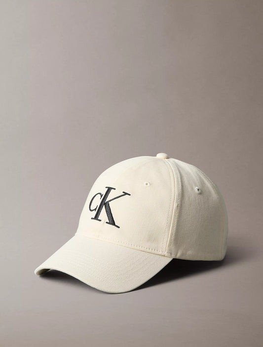 Calvin Klein Twill Embroidered Monogram Cap in Bone White
