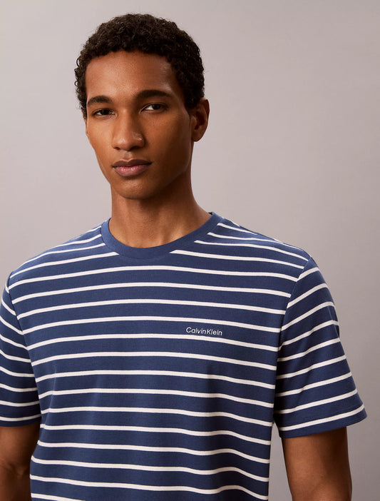 Calvin Klein Striped Liquid Touch Tee in Dark Denim