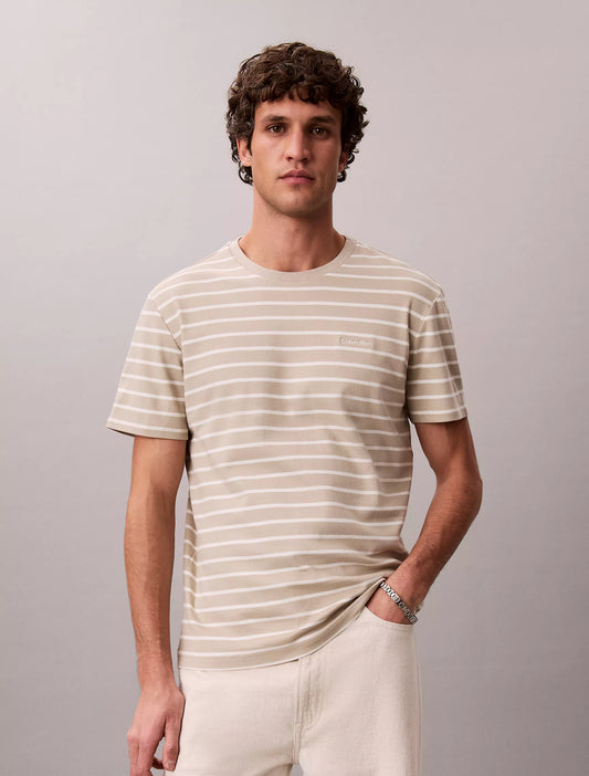 Calvin Klein Striped Liquid Touch Tee in Plaza Taupe