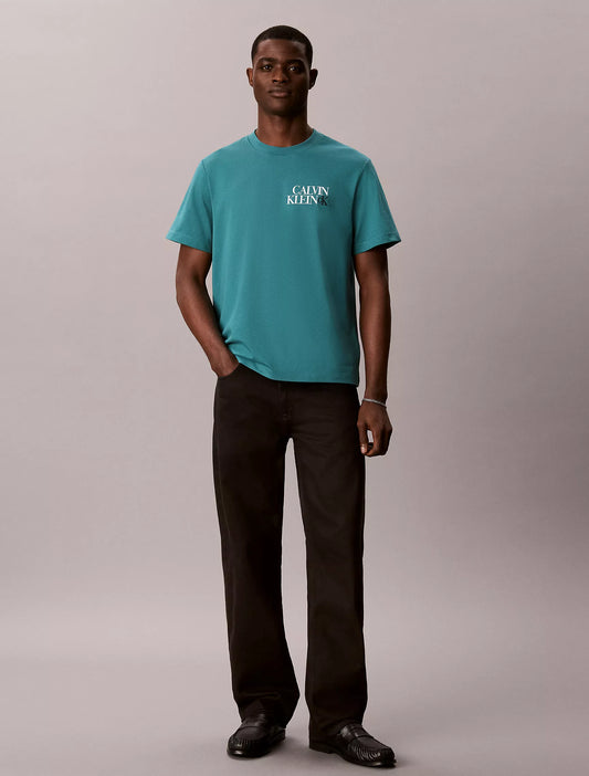 Calvin Klein Stacked CK Logo Easy Tee in North Sea