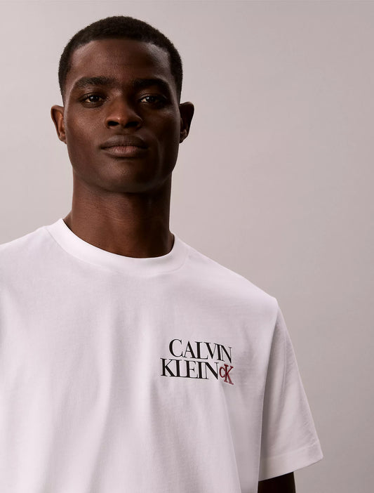 Calvin Klein Stacked CK Logo Easy Tee in Bright White