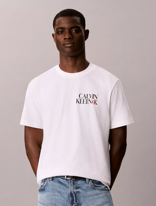 Calvin Klein Stacked CK Logo Easy Tee in Bright White