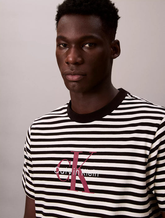 Calvin Klein Monogram Stripe Relaxed T-Shirt in Black