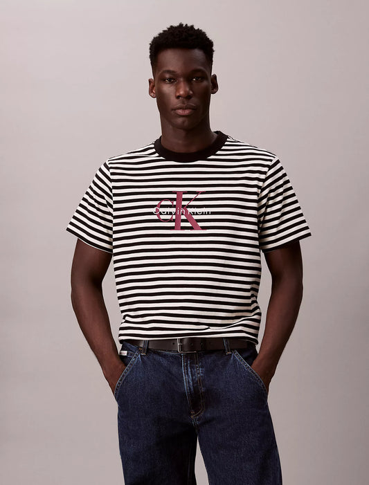 Calvin Klein Monogram Stripe Relaxed T-Shirt in Black