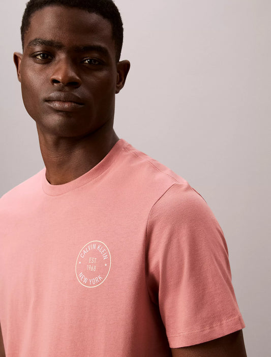 Calvin Klein Travel Stamp Graphic Logo Tee in Light Mahogany