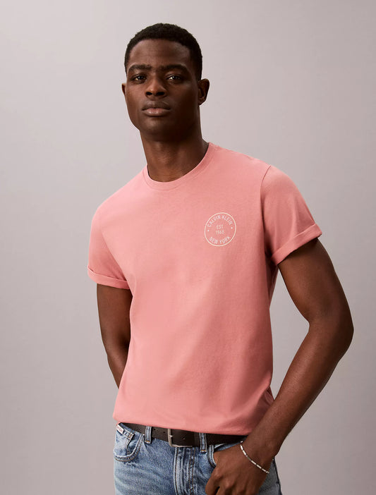 Calvin Klein Travel Stamp Graphic Logo Tee in Light Mahogany